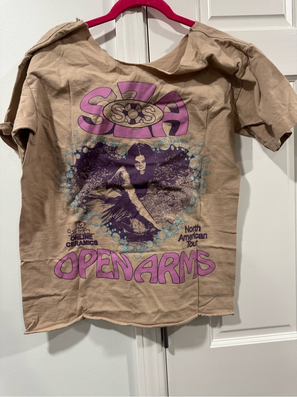 Open Arms Graphic Tee - Tan with Purple Print